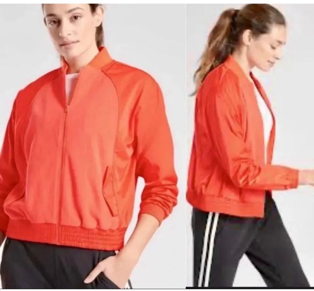Athleta Zion Microfleece Full Zip Bomber Jacket Red Orange Size Small